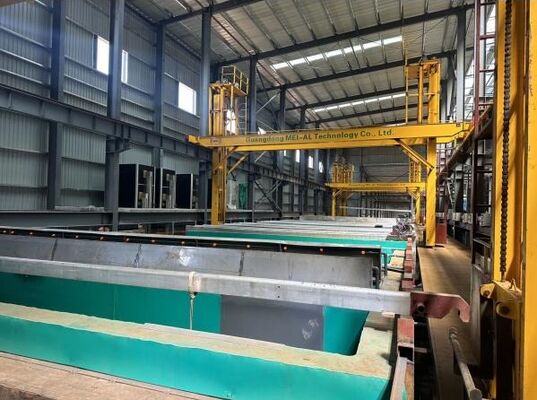 Giá tốt 450T/tháng Tăng lượng 6500mm Max Profile Length 8-12μm Độ dày phim mịn Aluminium Profile Anodizing Production Line trực tuyến